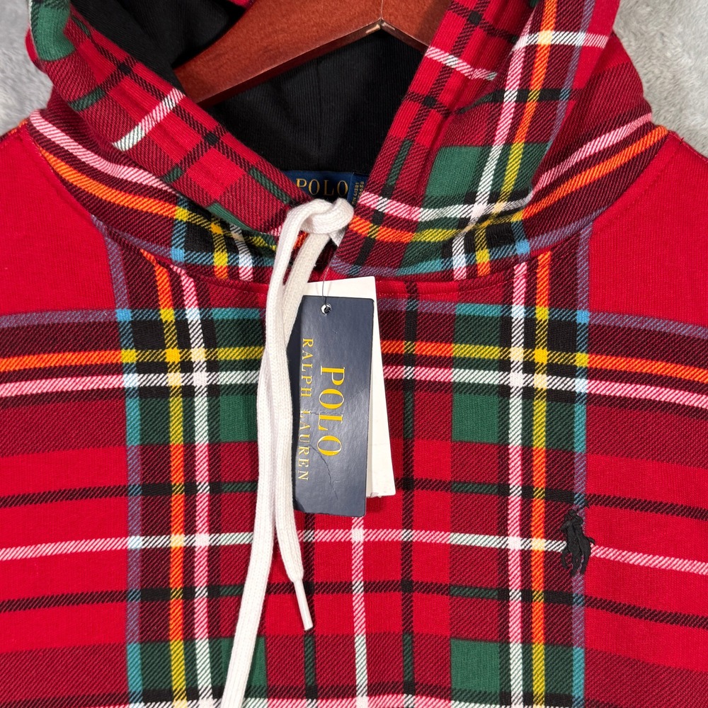Polo Ralph Lauren Hoodie Womens S Red Plaid Tartan Fleece Pullover - Picture 2 of 10